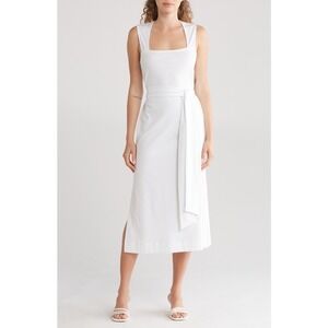 NEW Vince Small White Tie Waist Cotton Sleeveless Dress Optic White Msrp $225